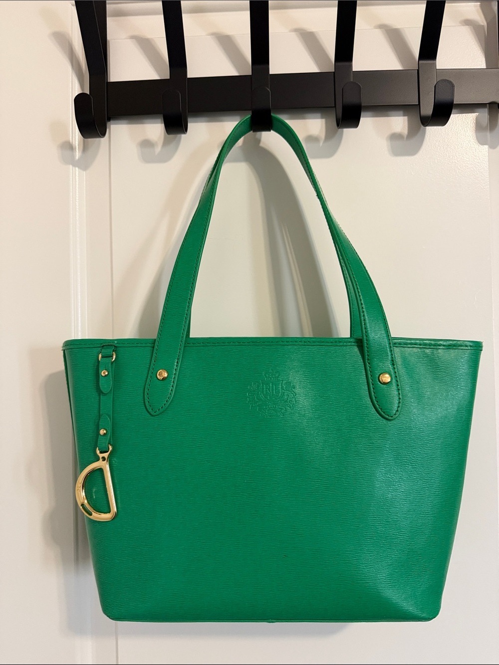 Ralph Lauren Green Leather Tote with Gold Accent